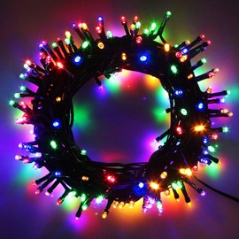 SHATCHI 200 LEDs Fairy String Lights Multicolour Indoor/Outdoor Christmas Tree/Home/Party/Wedding/Garden Decorations Green Cable 8 Modes Mains Powered Memory Auto Timer