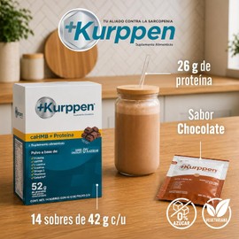 Proteína de Levadura + Creatina + HMB + Celadrin + Omega 3 Proteína en Polvo Sabor Cacao Músculo y Anti-Sarcopenia 40+ Apta Vegetarianos Sin Azúcar 14 Sobres 42g LIV Nutrition KURPPEN