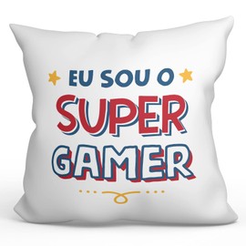 Mugffins Cushion with Filling with Saying for Players - In Portuguese - Sou Super - 40 x 40 cm - Original and Funny Gift Employee