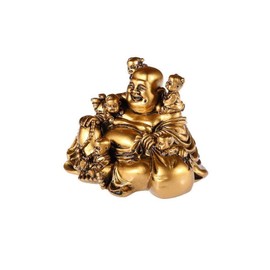 lachineuse - Laughing Buddha Statue with 5 Children - 14cm Gold - Feng Shui Decoration - Chinese Zen Decoration for Indoor Living Room - Gift Idea China Asia Good Luck