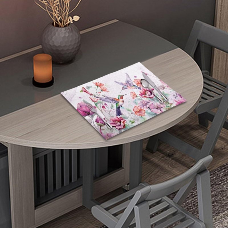 BIGCARJOB Hummingbird Flower Placemat Set of 6 Spring Floral Birds