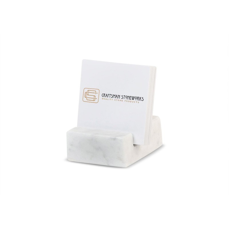 Elegant White Carrara Marble Square Business Card Holder for Desk