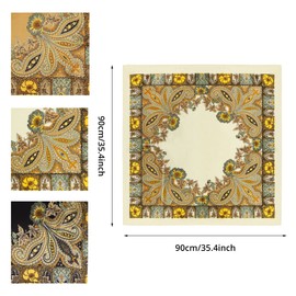 WLLHYF 3 Pieces Large Square Scarves for Women 90 x 90 cm Silk Retro Square Print Headscarf Girls Bandana Neckerchief Hair Accessories, Printed pattern, Einheitsgröße