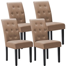 Furmax Ergonomic Dining Chairs Set of 4, Upholstered Fabric Dinning Room Chairs, Button Tufted Kitchen Chairs with Adjustable Wood Legs for Kitchen Living Room (Fabric Brown, 4)