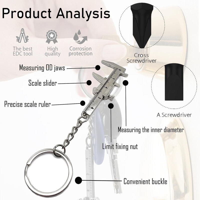 Eowppue 3-Piece Outdoor Multi-Tool Set: Mini Vernier Caliper Keychain &