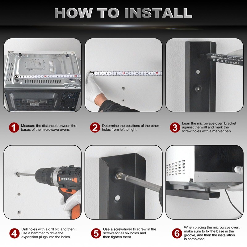 Krbnk Microwave Mount, Folding Shelf Brackets, Foldable, Retractable, Adjustable Microwave