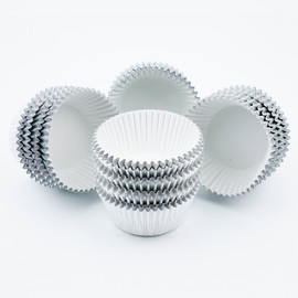 Gifbera Mini Foil Baking Cups Silver, 300-Count Bright Foil Paper Silver Cupcake Liners Mini Size