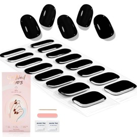 WOKOTO Semi Cured Gel Nail Strips (Black)-16 Pcs Gel Nail Stickers | Gel Nail Wraps | UV Light Required, Salon Quality & Easy To Use, Real Nail Polish Strips Stick On Nails Kit With Nail File