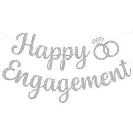 Silver Glitter Happy Engagement Banner - 10 Feet, No DIY | Happy Engagement Party Decorations | Happy Engagement Party Banner | Happy Engagement Decorations, Bachelorette Party Decorations