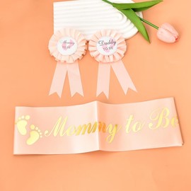 Mommy to Be Sash Pins with Ribbon Mom and Daddy to Be Tinplate Badge Set Rose Gold Welcome Baby Shower Parties Decorations Sign New Dad Mama Celebrations Gender Reveals Party Supplies Gifts