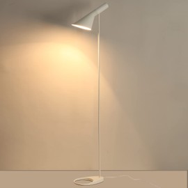 LUSTORM 1 Tall Standing Floor Lamp for Living Room Modern Metal Stand Lights for Office Corner Lamps LED Black Floor Lamp with Adjustable Head E26 Socket for Bedroom Bedside Reading (White)