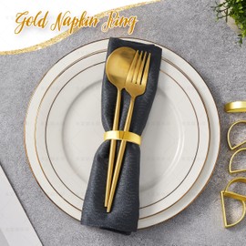 Gold Napkin Rings Set of 6, Semicircle Metal Bright Gold Napkin Holder Buckles, Fall Thanksgiving Christmas Napkin Rings for Dinner Table Decor, Wedding, Banquet, Valentines Day
