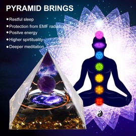 Orgone Pyramid for Positive Energy, Amethyst Crystal Sphere Pyramid, Protection Crystals Energy Generator for Stress Reduce Healing Meditation Attract Wealth Lucky (Amethyst-Taiji)