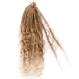 Flosius 6 Packs Goddess Box Braids Crochet Hair with Curly Ends 14 Inch Ombre Blond Short Crochet Box Braids Synthetic Braiding 3X Bohemian Crochet Hair for Black Women Hair Extension (T27/613)