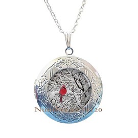 Yijianxhzao Cardinal Jewelry Cardinal Locket Necklace Cardinal Red Bird Locket Necklace，Cardinal Jewelry Cardinal Pendant,BV184 (V1)