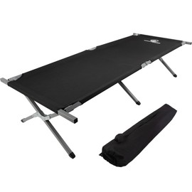 Camping Cot - Portable Folding Camp Bed - 600D Sleeping Cot for Adults with Steel Frame by Wakeman Outdoors (Black)