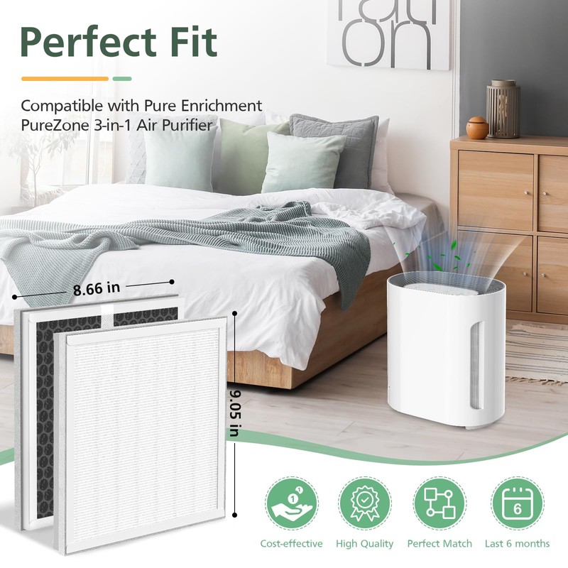 2 Pack 3-in-1 HEPA Replacement Filter Compatible with Pure Enrichment