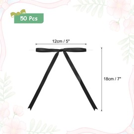 MECCANIXITY 50 Pcs 5x7" Twist Tie Bows Satin Ribbon Bows Wrapping Bows for Craft DIY Sewing Wedding Decor Birthday Party Treat Bags Black