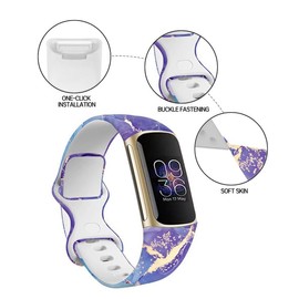 BOSPFJG Sport Bands Compatible with Charge 6 /Charge 5 for Women Men,Soft Waterproof Replacement Straps Wristbands for Charge Advanced Fitness Tracker(Chic Purple Blue Marble)