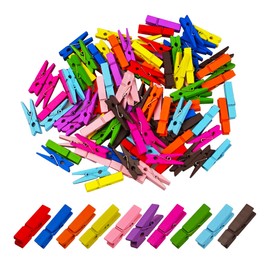 bociloy 100Pcs Mini Wooden Clips Clothespins, 1.4 Inch Natural Wood Craft Clips for Photos, Papers, Laundry, Clothes Line, Scrapbooking, DIY Arts & Crafts Projects, Multi-Color