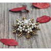 Gyn&Joy Antique Gold Tone Faux Pearl Winter Holiday Snowflake Brooch