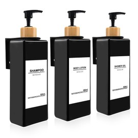 Roselee Soap Dispenser Wall Mounting Set 500 ml Soap Dispenser Wall Black Soap Dispenser No Drilling Plastic Pump Dispenser with Funnel and Waterproof Labels for Kitchen Bathroom