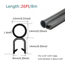 Tintvent Car Door Rubber Seal Strip with Top Bulb(26Ft), Automotive Weather Stripping Soundproofing Edge Guard Trim for Cars, Trucks, Boats, and Home Applications