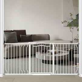 Fairy Baby 62.5"-71.6" Extra Wide Large Baby Gate for Doorways, Long Pet Dog Gate for The House, Toddler Safety Child Gate with Pressure Mount Kit, Baby Barrier Fence Indoor Outdoor, White