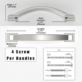 Asimerdeco 10 Pack Brushed Satin Nickel Cabinet Pulls 3.75 Inch(96mm) Kitchen Cabinet Handles Solid Zinc Alloy Cabinet Hardware Drawer Pulls