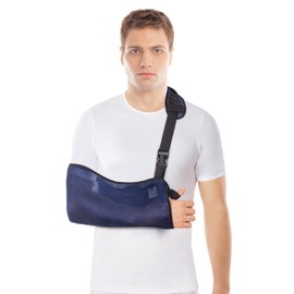 Arm Sling Breathable with Soft Padded Shoulder Strap Comfort Fit with Improved Elbow Protection and Stability - Reduce the Pain of Injuries - Blue - Medium