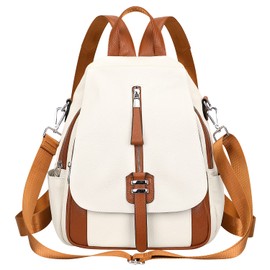 ALTOSY Genuine Leather Backpack Purse for Women Convertible Shoulder Bag with Buckle Flap (S85 White/Brown)