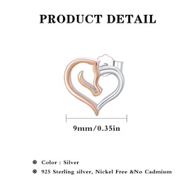 Heart Horse Earrings,925 Sterling Silver Hypoallergenic Gold Horse Stud Earrings for Sensitive Ear Cute Animal Stud Earrings Jewelry Gift for Women Mom Daughter Wife