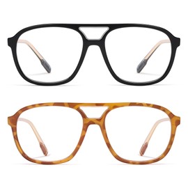 AMOMOMA Retro Blue Light Aviator Reading Glasses for Women Men,Vintage Square Computer Reader Frame 2.0 1.5 AM6112 C1+C6 2.0 X