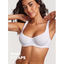 DOBREVA Women's Unlined Balconette Bra Underwire Supportive Plus Size Smooth Scoop Neck White - Unlined 32C