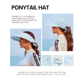 Simplicity Women's Sun Hats Sun Visor Hats Women Large Brim Summer UV Protection Beach Cap Womens Visor Ponytail Hat Blue