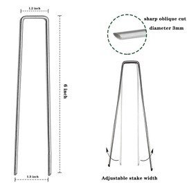 50 Pcs 6 inch Garden Landscape Staples Galvanized Pins 11Gauge Lawn Stakes for Weed Barrier Ground Cover,U-Type Heavy Duty