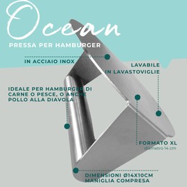 Fackelmann Pressa schiaccia hamburger in acciaio inossidabile, ideale per smash burger, per burger sulla piastra, lavabile in lavastoviglie, dimensione Ø14x10 cm