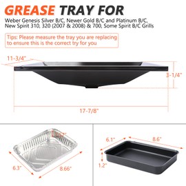 QuliMetal 99250 Grease Tray with 7515 Catch Pan and Holder - Drip Pan for Weber Spirit 310, 320 (2007 & 2008) & 700, Genesis Silver/Newer Gold B, C and Platinum B,C Grills, Replaces Spirit Grease Tray