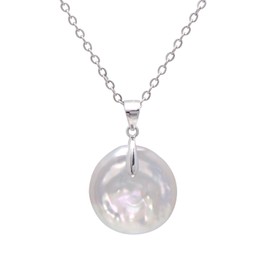 16-18 MM Coin Shaped Freshwater Pearl Sterling Silver Pendant Necklace for Women