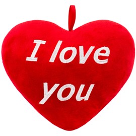 BRUBAKER Plush Cushion in Heart Shape – I Love You – Red 32 cm – Embroidered Heart Cushion