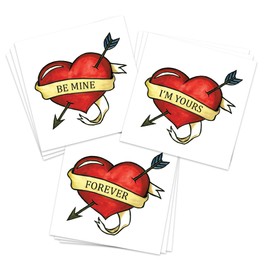 Love Heart Temporary Tattoos/Pack of 9 / Valentine's Classic Style - Be Mine - I'm Yours - Forever" / Skin Safe/Removable