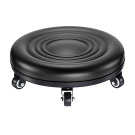 PATIKIL Low Roller Seat Wheel Stool Chair PU Leather Rolling Stool Seats Short Low Rolling Stool Universal Wheel Stool for Home Office Fitness Round Roller Seat Stool (Black)