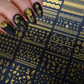 30 Sheets Gold Nail Art Stickers 3D Self-Adhesive Gold Lace Cat Flower Star Moon Heart Nail Decals 3D Gold Retro Hollow Nail Stickers Nail Art Design for Women DIY Acrylic Nails Decoration