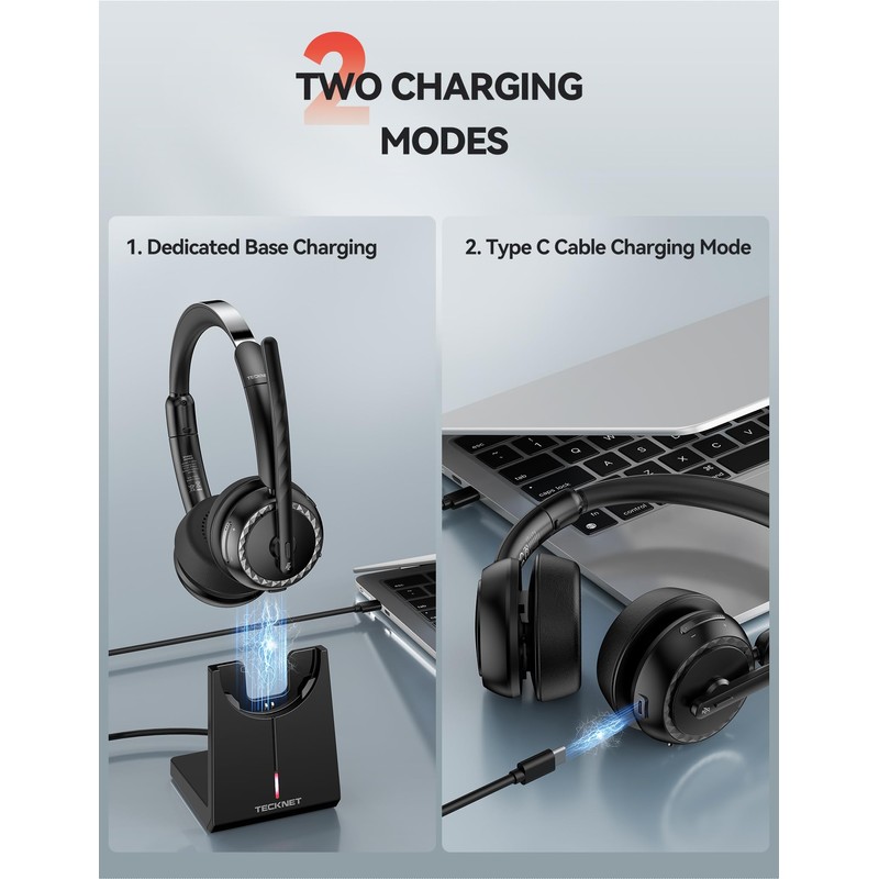 TECKNET Wireless Headset, 5.3 ENC Bluetooth Headset with Microphone, Computer