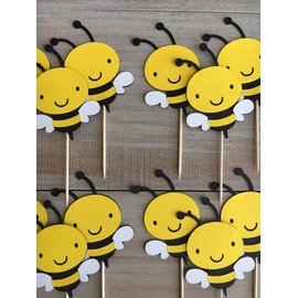Confetti! 12Pcs Bumble Bee Cupcake Toppers Oh Babee Cupcake Picks Multi Layer Honey Bee Cupcake Picks for Baby Shower Birthday Party Decorations Supplies (Multi Layer)