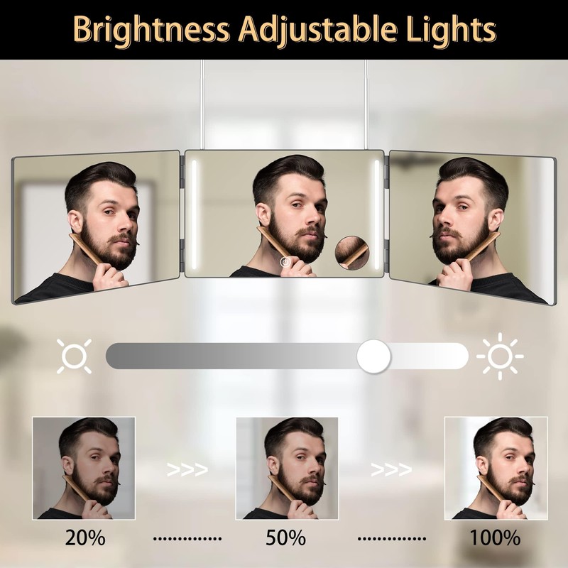 GLDDAO Three Way Mirror for Braiding Hair LED Lighted Trifold