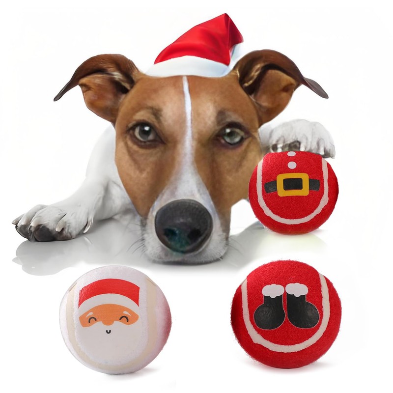 LUCKITTY 3 Packs Christmas Dog Tennis Balls Interactive Toy Puppy