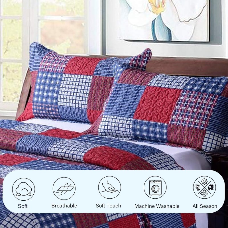 Ycosy Plaid Quilt Set Queen Size Country Patchwork Bedding Set