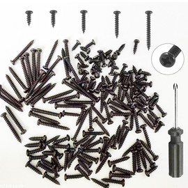 Loscrew 150Pcs M4(10/12/16/20/30MM) Phillips Round Head Black Carbon Steel Self Tapping Screws with Screwdriver for Wood Furniture or DIY(30 Pieces/each)