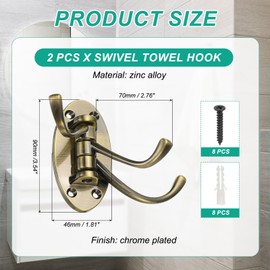 PATIKIL Swivel Wall Hooks Foldable Towel Hook Clothes Hanger Wall Mounted Three Rotating Arms Hangers for Kitchen Bathroom Garage Coat Gold 2 Pack